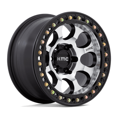 KMC Wheels - KM237 RIOT BEADLOCK - Silver - MACHINED FACE SATIN BLACK WINDOWS WITH SATIN BLACK RING - 17" x 9", -12 Offset, 6x139.7 (Bolt Pattern), 108mm HUB