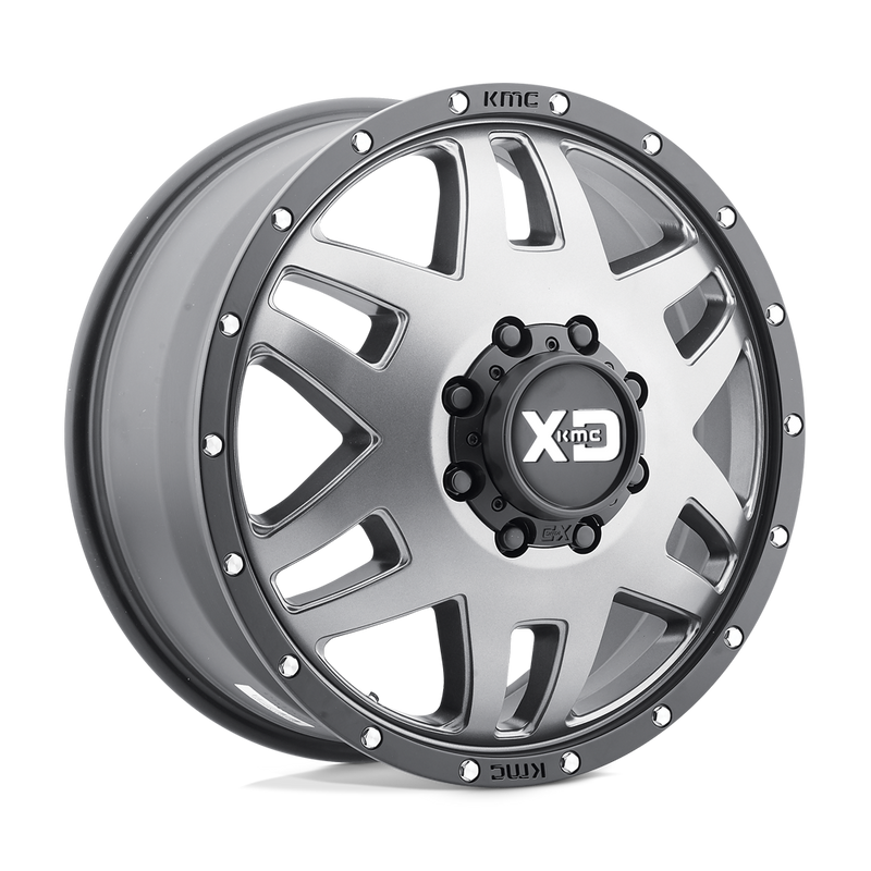 XD Series - XD130 MACHETE DUALLY - Grey - Matte Gray Black Ring - 17" x 6.5", -155 Offset, 8x200 (Bolt Pattern), 142mm HUB