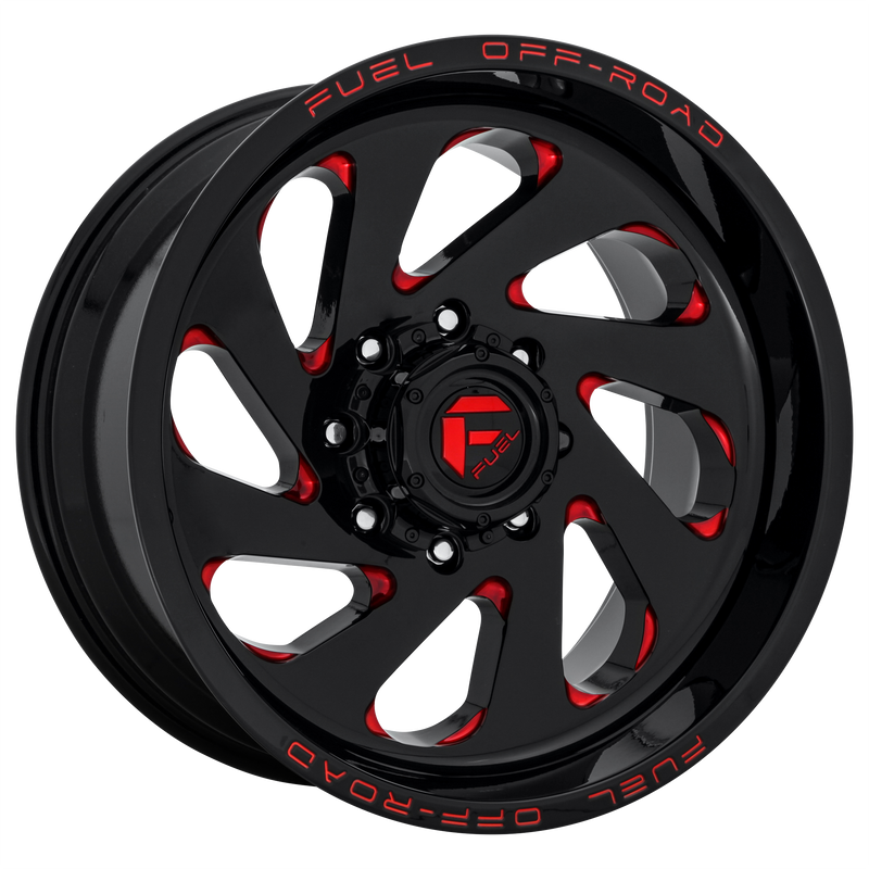 Fuel - D638 VORTEX - Black - GLOSS BLACK RED TINTED CLEAR - 20" x 12", -44 Offset, 8x165.1 (Bolt Pattern), 125.1mm HUB