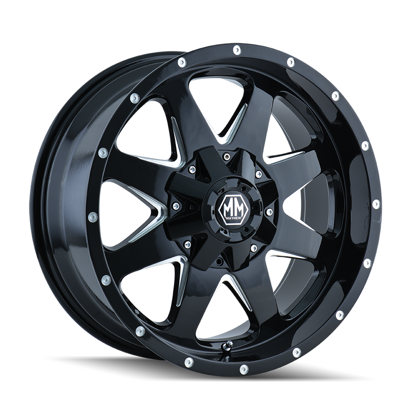 Mayhem - TANK - Black - BLACK/MILLED SPOKES - 20" x 9", -12 Offset, 5x127/139.7 (Bolt Pattern), 87mm HUB