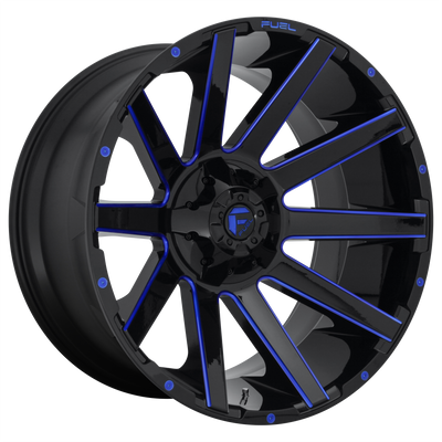 Fuel - D644 CONTRA - Black - GLOSS BLACK BLUE TINTED CLEAR - 24" x 14", -75 Offset, 8x165.1 (Bolt Pattern), 125.1mm HUB