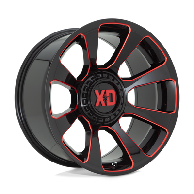 XD Series - XD854 REACTOR - Black - GLOSS BLACK MILLED WITH RED TINT - 20" x 10", -18 Offset, 6x135/139.7 (Bolt Pattern), 106.1mm HUB