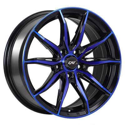 Dai Alloys - Frantic - Black - Gloss Black - Machined Face - Blue Face - 17" x 7.5", 41 Offset, 5x114.3 (Bolt Pattern), 73.1mm HUB
