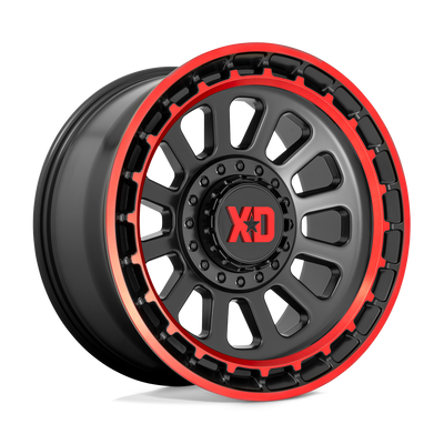XD Series - XD856 OMEGA - Black - SATIN BLACK MACHINED LIP WITH RED TINT - 20" x 10", -18 Offset, 8x180 (Bolt Pattern), 124.2mm HUB