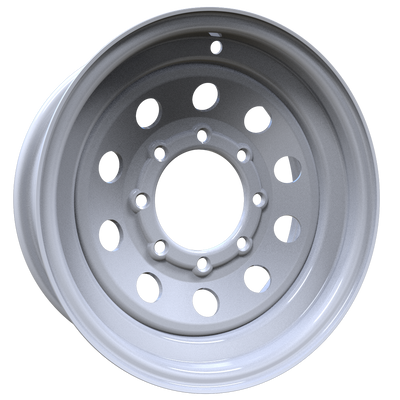 Envy Wheels - TRAILER STEEL MODULAR - White - WHITE / RED AND BLUE PIN STRIPE - 16" x 6", 0 Offset, 8x165.1 (Bolt Pattern), 131mm HUB
