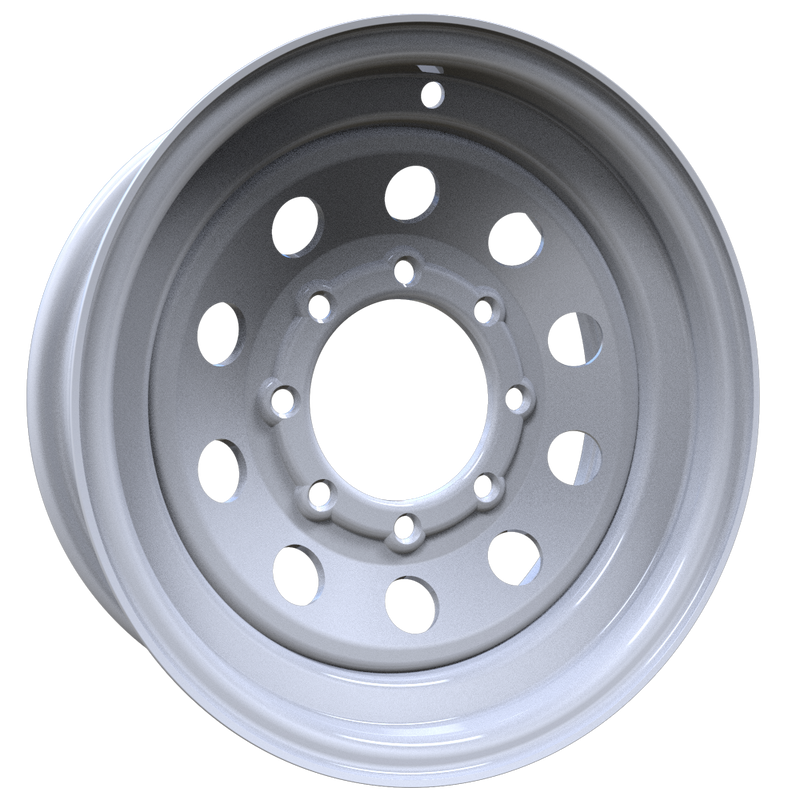 Envy Wheels - TRAILER STEEL MODULAR - White - WHITE / RED AND BLUE PIN STRIPE - 16" x 6", 0 Offset, 8x165.1 (Bolt Pattern), 131mm HUB