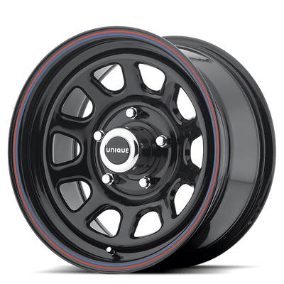 American Racing - AR767 - Black - Gloss Black Steel With Red And Blue Stripe - 15" x 7", 0 Offset, 5x114.3 (Bolt Pattern), 72.6mm HUB