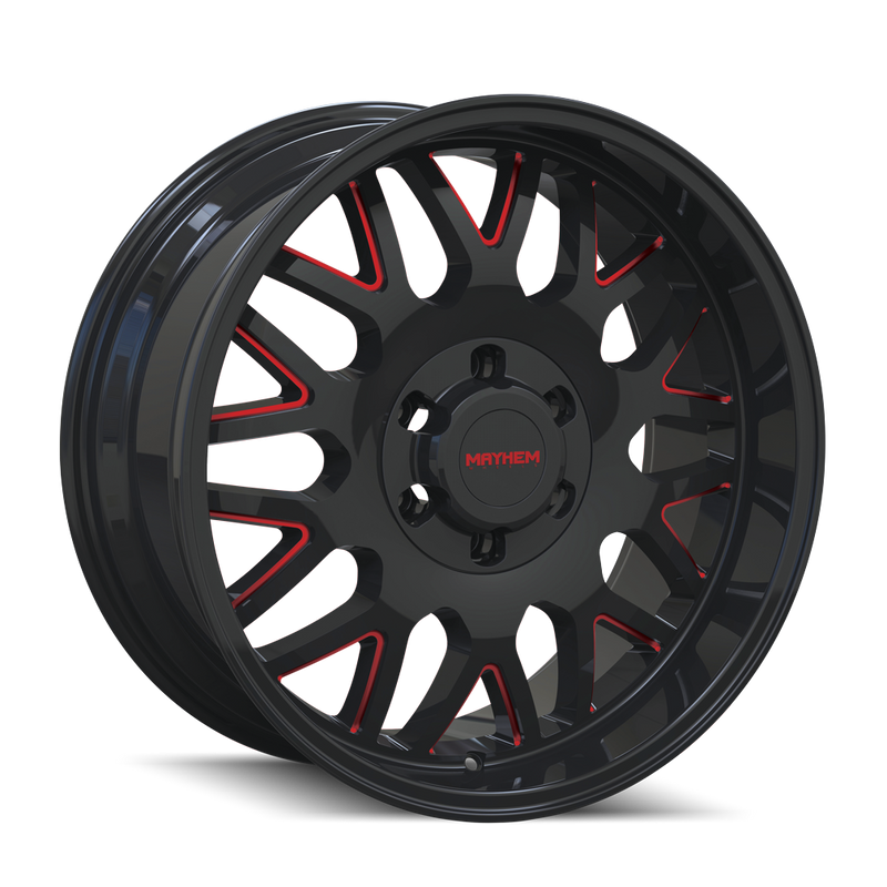 Mayhem - TRIPWIRE - Black - BLACK WITH PRISM RED - 20" x 10", -19 Offset, 6x139.7 (Bolt Pattern), 106mm HUB