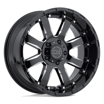 Black Rhino - SIERRA - Black - GLOSS BLACK WITH MILLED SPOKES - 20" x 9", 0 Offset, 5x139.7 (Bolt Pattern), 78.1mm HUB