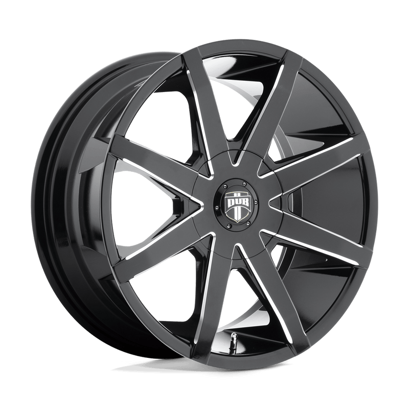 DUB - S109 PUSH - Black - GLOSS BLACK MILLED - 22" x 9.5", 32 Offset, 5x114.3/120 (Bolt Pattern), 72.6mm HUB