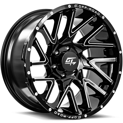GT Off-Road - Aggression - Black - Gloss Black Milled - 20" x 9", 12 Offset, 6x139.7 (Bolt pattern), 106.1mm HUB