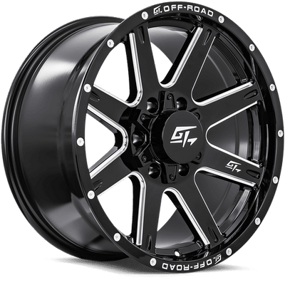 GT Off-Road - Invasion - Black - Gloss Black Milled - 18" x 9", 12 Offset, 8x180 (Bolt pattern), 125.2mm HUB