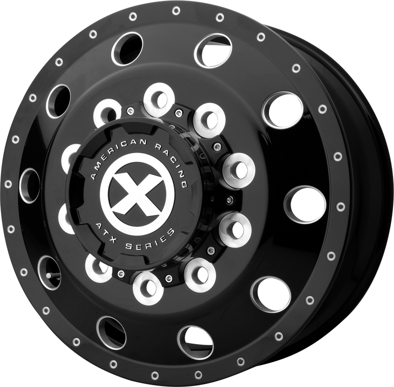 ATX - AO400 BAJA - Black - GLOSS BLACK MILLED - FRONT - 25" x 8", 144 Offset, 10x285.75 (Bolt Pattern), 220.1mm HUB