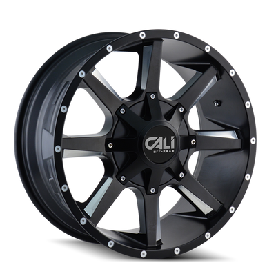 Cali Off-Road - BUSTED - Black - SATIN BLACK/MILLED SPOKES - 20" x 9", 18 Offset, 8x165.1/170 (Bolt Pattern), 130.8mm HUB