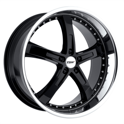 TSW Wheels - JARAMA - Black - GLOSS BLACK W/ MIRROR CUT LIP - 20" x 8.5", 2 Offset, 5x120 (Bolt Pattern), 76.1mm HUB