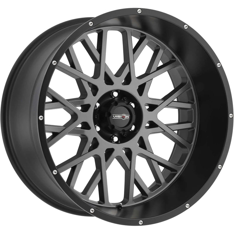 Vision Wheel Off-Road - 412 ROCKER - Gunmetal - ANTHRACITE WITH SATIN BLACK LIP - 20" x 10", -25 Offset, 8x165.1 (Bolt Pattern), 125.2mm HUB