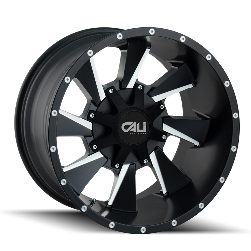 Cali Off-Road - DISTORTED - Black - SATIN BLACK/MILLED SPOKES - 20" x 12", -44 Offset, 6x135/139.7 (Bolt Pattern), 106mm HUB