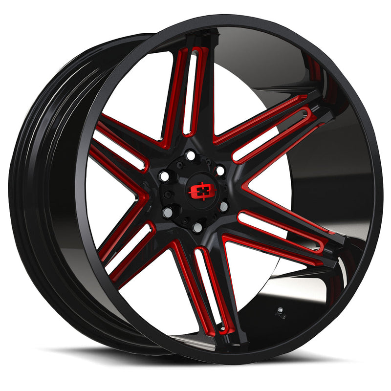 Vision Wheel Off-Road - 363 RAZOR - Black - Gloss Black Milled Spoke with Red Tint - 20" x 10", -25 Offset, 8x180 (Bolt Pattern), 124.2mm HUB