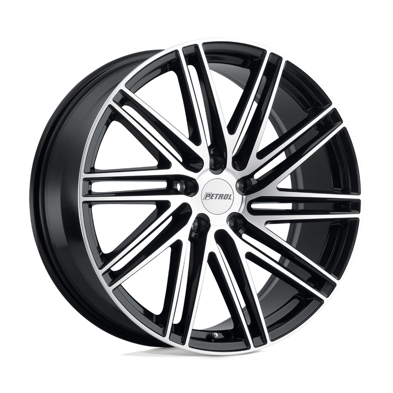 Petrol Wheels - P1C - Black - GLOSS BLACK WITH MACHINED FACE - 19" x 8", 40 Offset, 5x114.3 (Bolt Pattern), 76.1mm HUB
