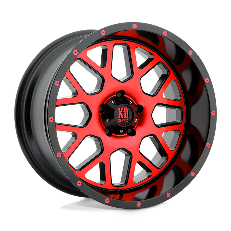 XD Series - XD820 GRENADE - Black - SATIN BLACK MACHINED FACE WITH RED TINTED CLEAR COAT - 20" x 10", -24 Offset, 5x127 (Bolt Pattern), 78.1mm HUB