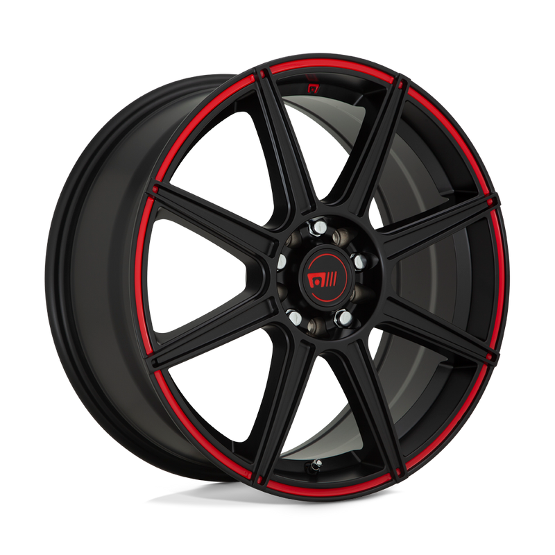 Motegi - MR142 CS8 - Black - SATIN BLACK WITH RED STRIPE - 18" x 8", 35 Offset, 5x112/114.3 (Bolt Pattern), 72.6mm HUB