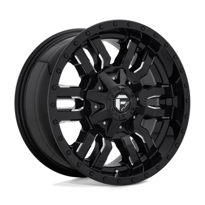 Fuel - D595 SLEDGE - Black - GLOSS BLACK MILLED - 18" x 9", 20 Offset, 8x180 (Bolt Pattern), 124.2mm HUB