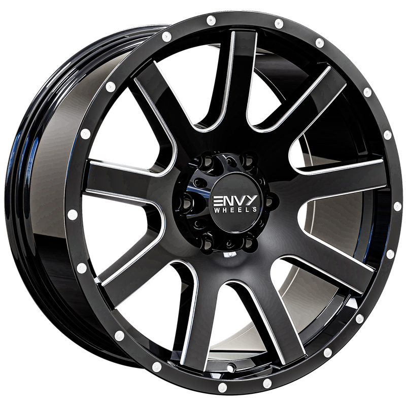 Envy Wheels - CRAZE - Black - GLOSS BLACK / SIDE MILL - 18" x 9", 18 Offset, 6x135 (Bolt Pattern), 87.1mm HUB