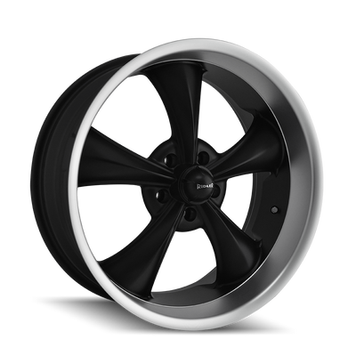 Ridler - 695 - Black - MATTE BLACK/MACHINED LIP - 18" x 9.5", 6 Offset, 5x127 (Bolt Pattern), 83.8mm HUB