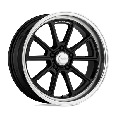 American Racing Vintage - VN510 DRAFT - Black - GLOSS BLACK DIAMOND CUT LIP - 18" x 10", 12 Offset, 5x127 (Bolt Pattern), 78.1mm HUB
