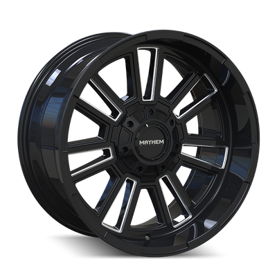 Mayhem - APOLLO - Black - GLOSS BLACK/MILLED - 20" x 10", -19 Offset, 5x127/139.7 (Bolt Pattern), 87.1mm HUB