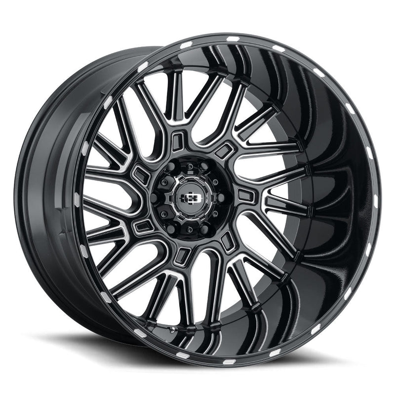 Vision Wheel Off-Road - 404 BRAWL - Black - Gloss Black Milled Spoke - 20" x 9", 10 Offset, 5x127 (Bolt Pattern), 78.1mm HUB