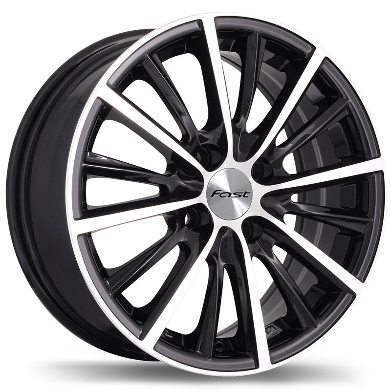 Fast Wheels - A024 - Black - Gloss Black with Machined Face - 17" x 7", 40 Offset, 4x100 (Bolt Pattern), 67.1mm HUB