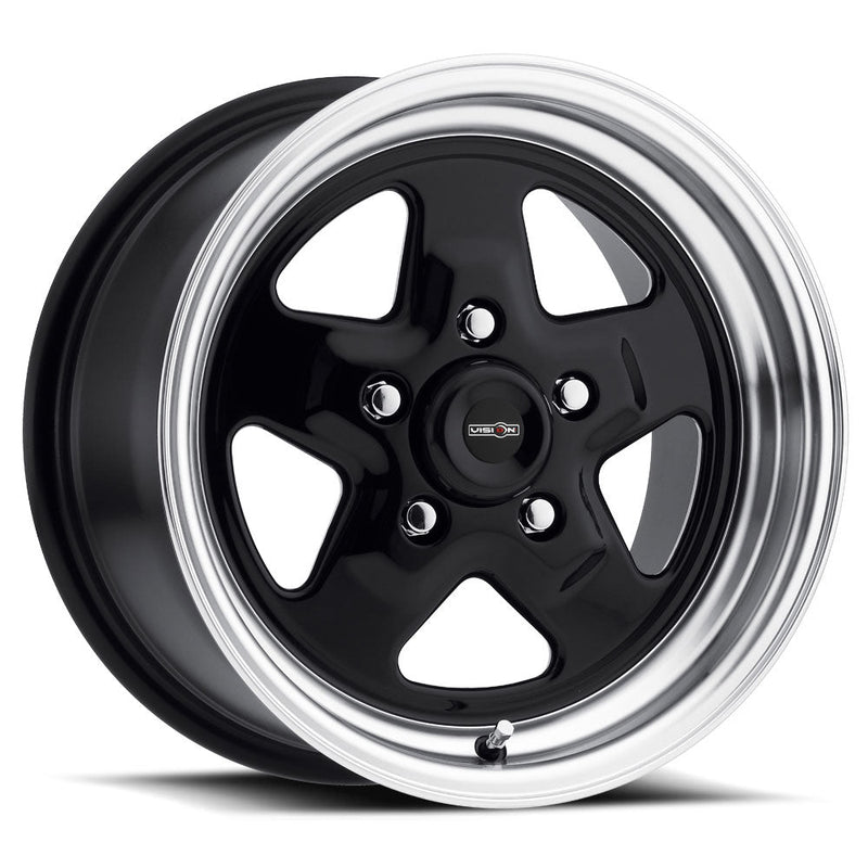 Vision Wheel American Muscle - 521 NITRO - Black - Gloss Black Machined Lip - 15" x 8", 27 Offset, 5x127 (Bolt Pattern), 83.1mm HUB