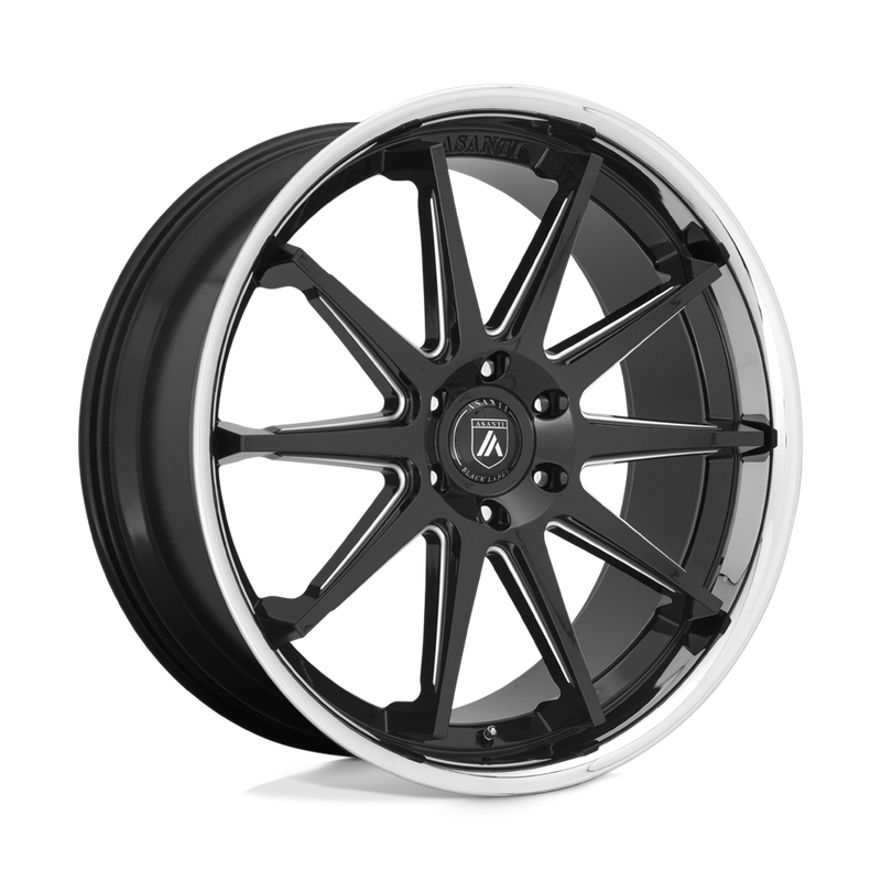 Asanti Black - ABL-29 EMPEROR - Black - GLOSS BLACK MILLED WITH CHROME LIP - 22" x 10", 30 Offset, 6x135 (Bolt Pattern), 87.1mm HUB
