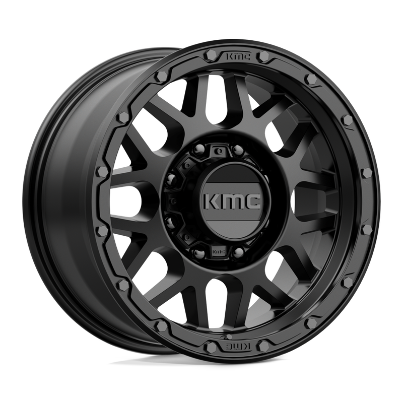 KMC Wheels - KM535 GRENADE OFF-ROAD - Black - MATTE BLACK - 17" x 9", 18 Offset, 8x165.1 (Bolt Pattern), 125.1mm HUB