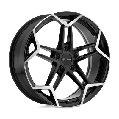 Petrol Wheels - P1A - Black - GLOSS BLACK WITH MACHINED CUT FACE - 17" x 8", 40 Offset, 5x108 (Bolt Pattern), 72.1mm HUB