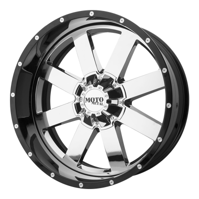 Moto Metal - MO200 - Chrome - CHROME CENTER GLOSS BLACK MILLED LIP - 20" x 10", -18 Offset, 5x127 (Bolt Pattern), 72.56mm HUB