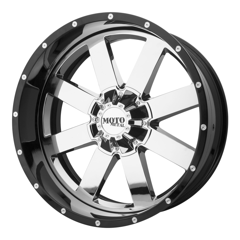 Moto Metal - MO200 - Chrome - CHROME CENTER GLOSS BLACK MILLED LIP - 20" x 10", -18 Offset, 5x127 (Bolt Pattern), 72.56mm HUB