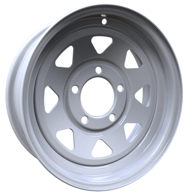 Envy Wheels - TRAILER STEEL SPOKE - White - WHITE / RED AND BLUE PIN STRIPE - 13" x 4.5", -3 Offset, 5x114.3 (Bolt Pattern), 84mm HUB