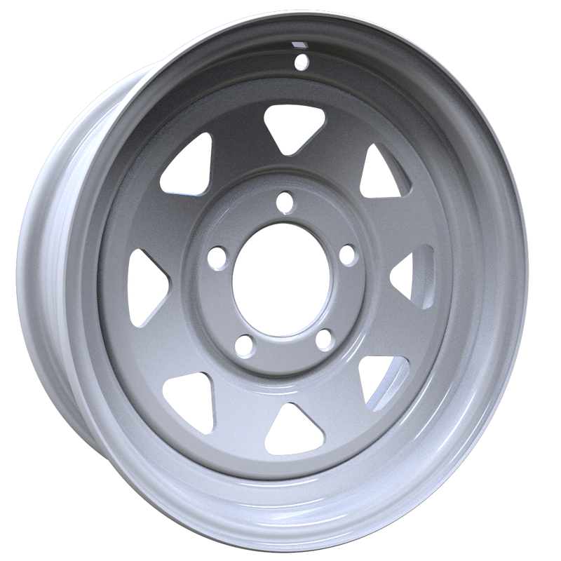 Envy Wheels - TRAILER STEEL SPOKE - White - WHITE / RED AND BLUE PIN STRIPE - 13" x 4.5", -3 Offset, 5x114.3 (Bolt Pattern), 84mm HUB