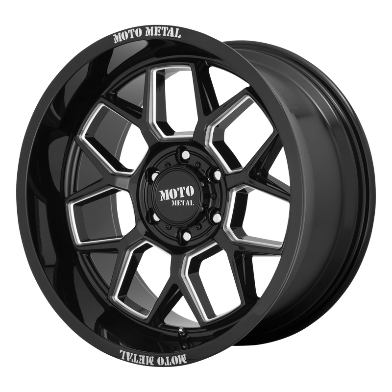 Moto Metal - MO803 BANSHEE - Black - GLOSS BLACK MILLED - 20" x 10", -18 Offset, 6x139.7 (Bolt Pattern), 106.1mm HUB