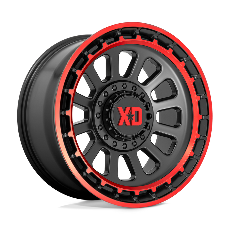 XD Series - XD856 OMEGA - Black - SATIN BLACK MACHINED LIP WITH RED TINT - 17" x 9", 18 Offset, 5x127/139.7 (Bolt Pattern), 78.1mm HUB