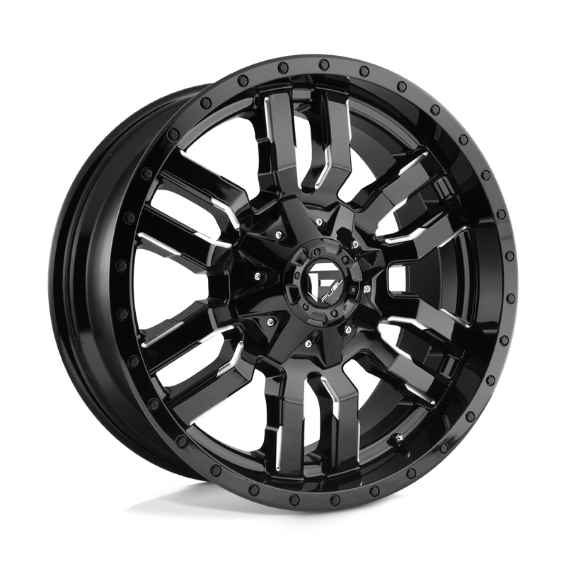 Fuel - D595 SLEDGE - Black - GLOSS BLACK MILLED - 20" x 10", -18 Offset, 8x180 (Bolt Pattern), 124.2mm HUB