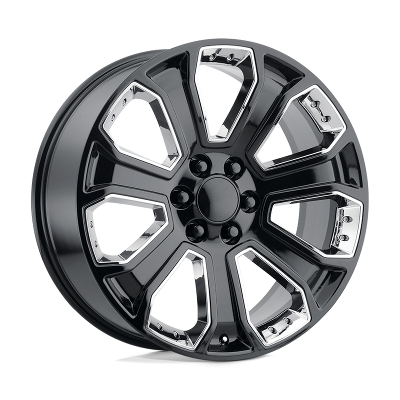 OE Creations - PR113 - Black - GLOSS BLACK WITH CHROME ACCENTS - 22" x 9", 24 Offset, 6x139.7 (Bolt Pattern), 78.1mm HUB