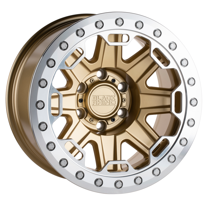 Black Rhino - RIFT BEADLOCK - Gunmetal - MATTE GOLD W/ MACHINED RING - 17" x 8.5", -38 Offset, 8x165.1 (Bolt Pattern), 125.1mm HUB