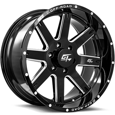 GT Off-Road - Invasion - Black - Gloss Black Milled - 20" x 10", -18 Offset, 6x139.7 (Bolt pattern), 106.1mm HUB