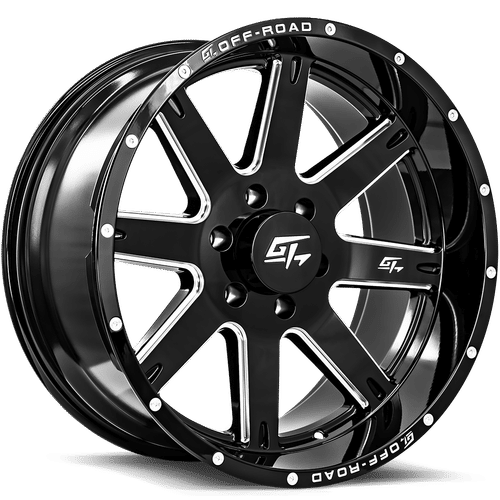 GT Off-Road - Invasion - Black - Gloss Black Milled - 20" x 10", -18 Offset, 6x139.7 (Bolt pattern), 106.1mm HUB