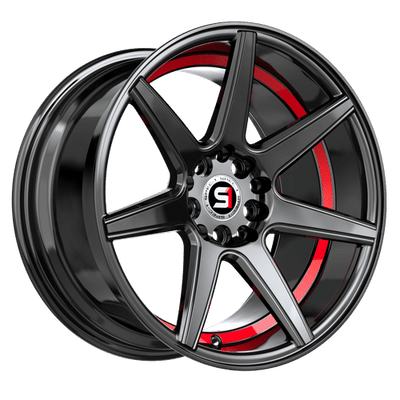 Spec-1 Racing - SP-73 - Black - Gloss Black / Red Under Cut - 18" x 8", 38 Offset, 5x114.3/120 (Bolt pattern), 73.1mm HUB