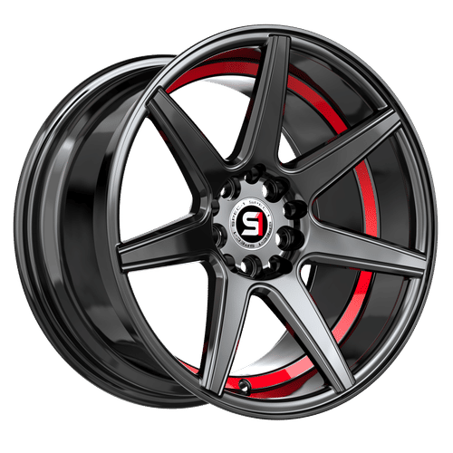 Spec-1 Racing - SP-73 - Black - Gloss Black / Red Under Cut - 18" x 8", 38 Offset, 5x112/114.3 (Bolt pattern), 73.1mm HUB