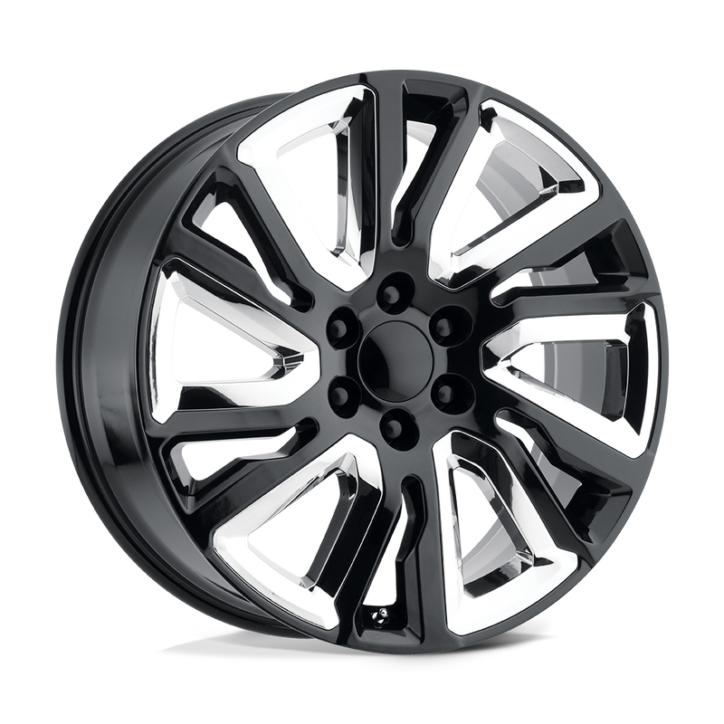 OE Creations - PR202 - Black - GLOSS BLACK WITH CHROME ACCENTS - 22" x 9", 28 Offset, 6x139.7 (Bolt Pattern), 78.1mm HUB